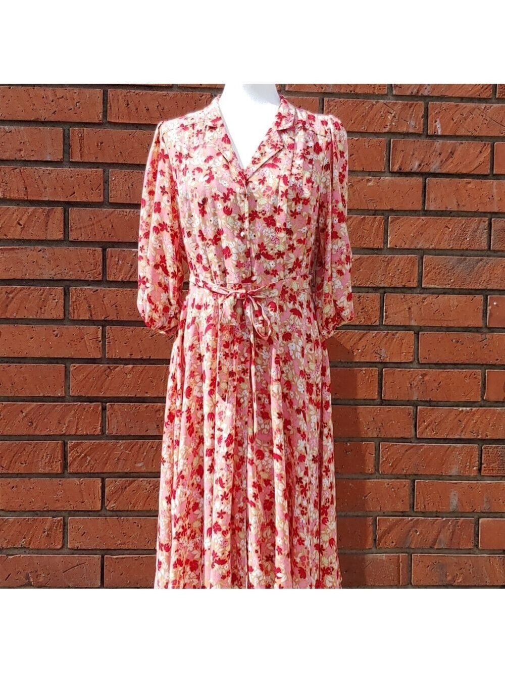 Nanette Lepore Floral Pink Shirt Dress with 3/4 Sleeves in Women's size 10